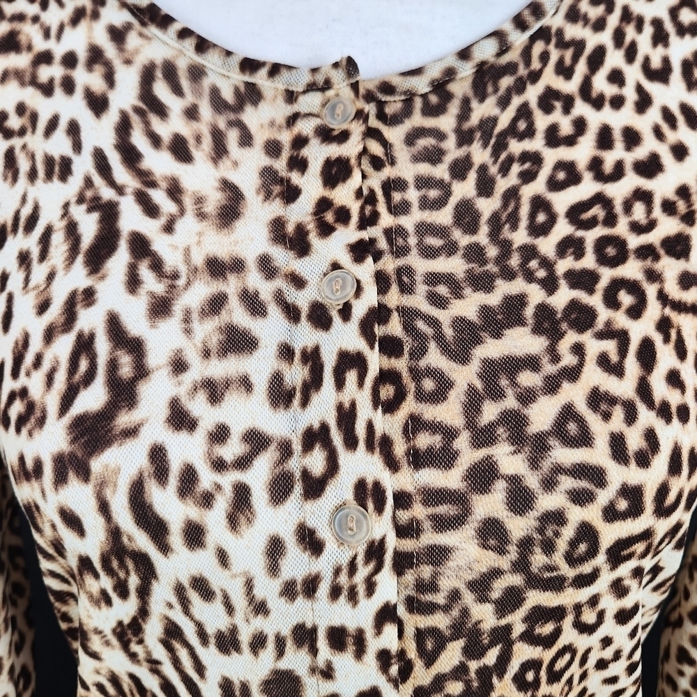Peck & Peck Leopard Print Button Up Nylon Blouse … - image 3